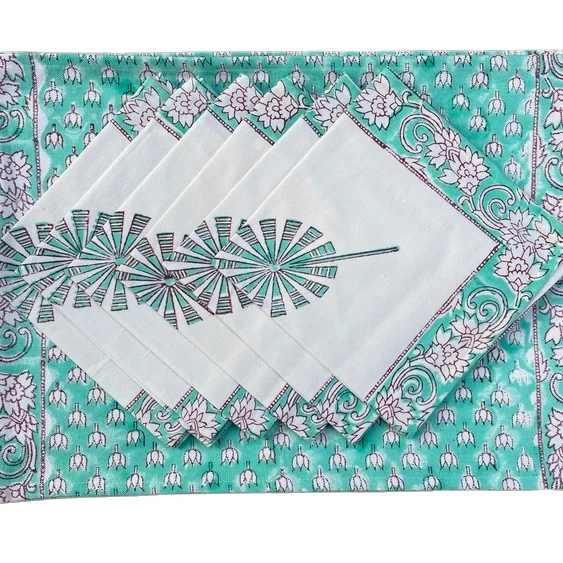 Цветочное оформление блок печати индийский из хлопчатобумажной ткани в цветочек, круглые скатерти на стол и Набор салфеток из 6-ти салфеток & 6 S