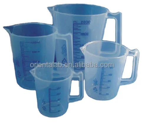 Beakers, plastic PP, graduated, with handle and sprout