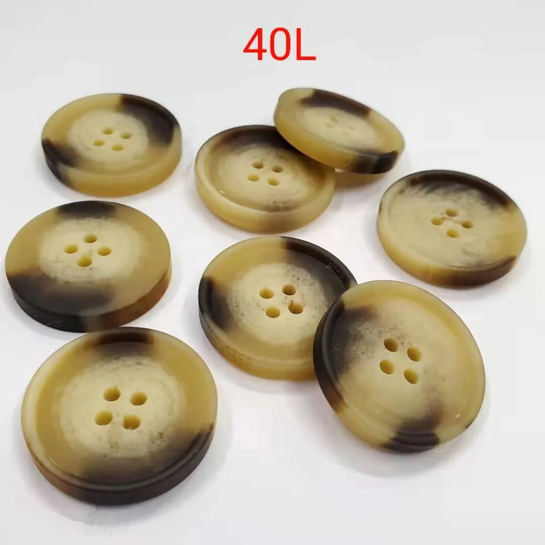 40L Four Holes Brown Buffalo Resin Horn Button for Suit