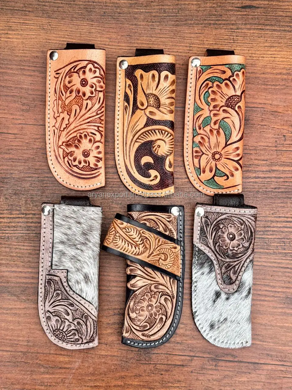 New Western Tan Tooled Leather Knife Scabbard Genuine Leather Folding knife Sheath Handmade Cowhide Belt Trapper Knife Sheath