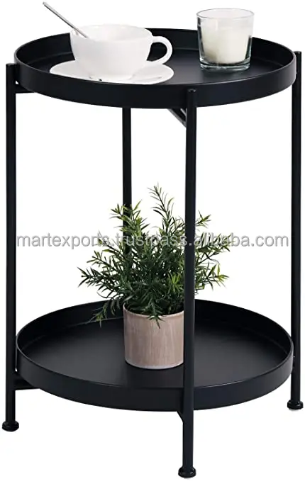 Best seller iron metal round 2 tier sofa side table in black for your living room furniture in wholesale price