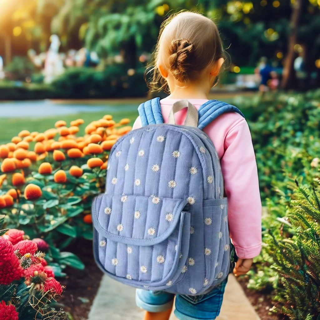 2024 New arrival children fashionable bag Daisy Quilting Denim small child Backpack for kids