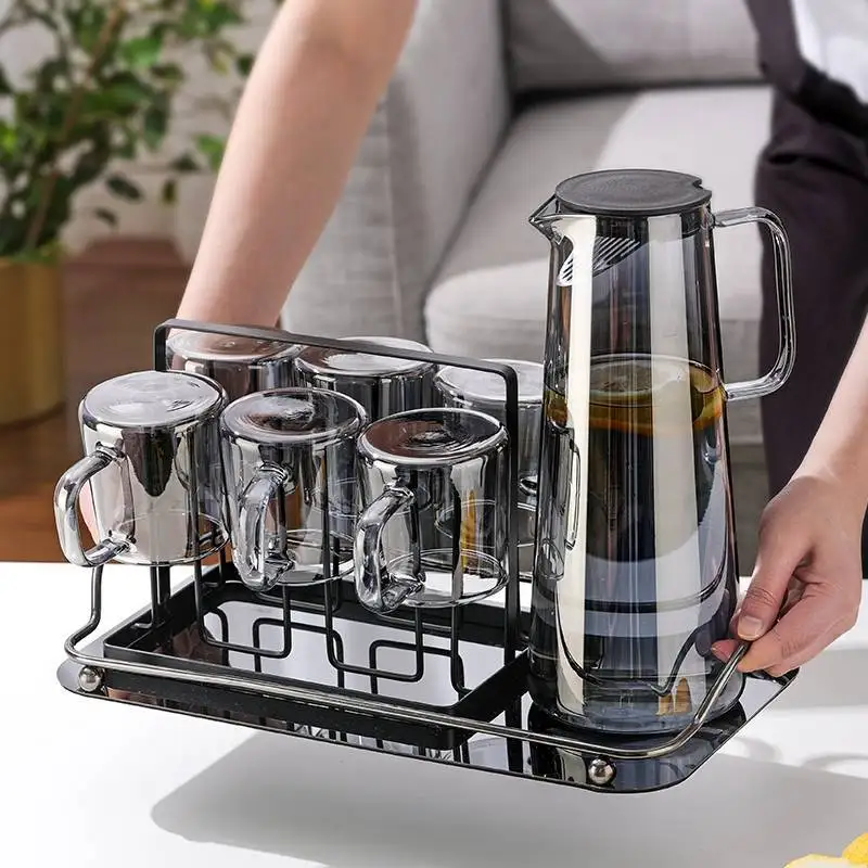 Handmade Nordic Design High Borosilicate Glass Water Pitcher Jug Set with Lid for Home Use