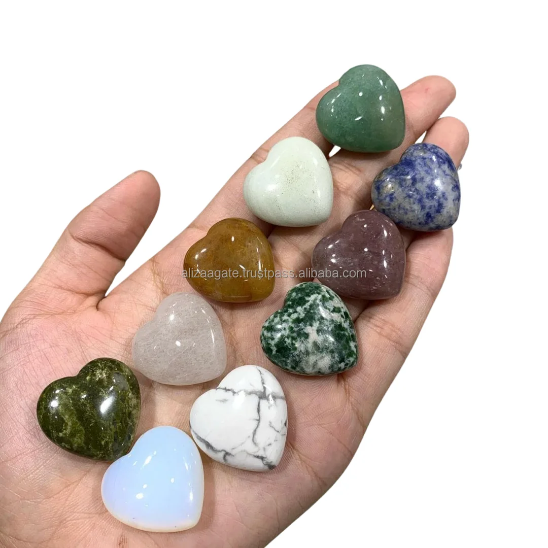 Wholesale natural stone rose quartz amethyst 2cm mini crystal heart for pendant