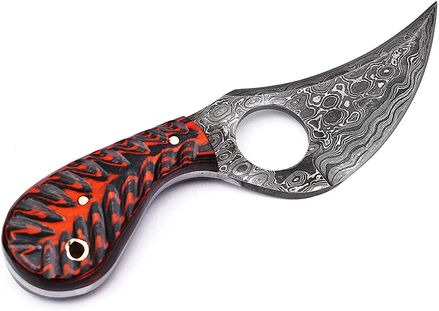 Handmade Custom Damascus Steel Fixed Blade Hunting Skinning Knife with Wooden Handle