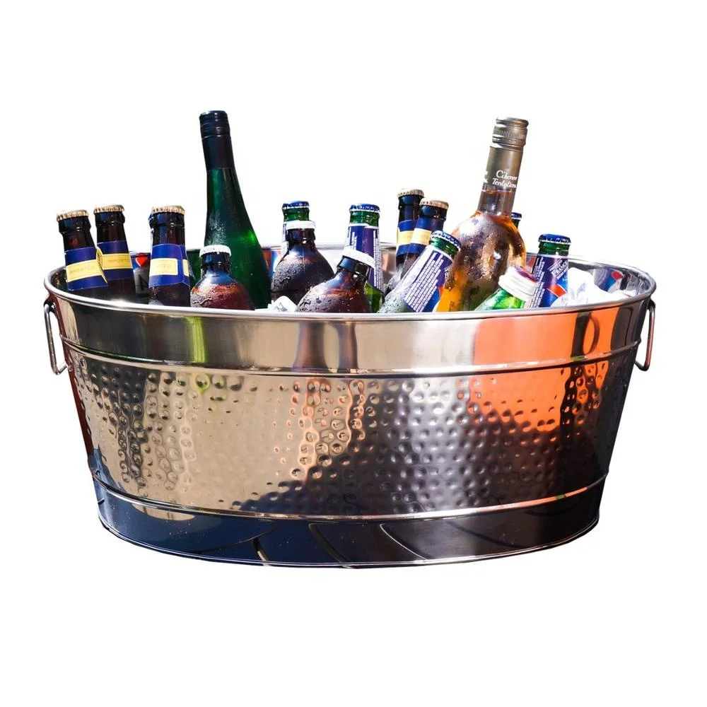Galvanized Steel Round Black Powder Coat  Beer Wine Cooler Bucket Beverage Party Tub