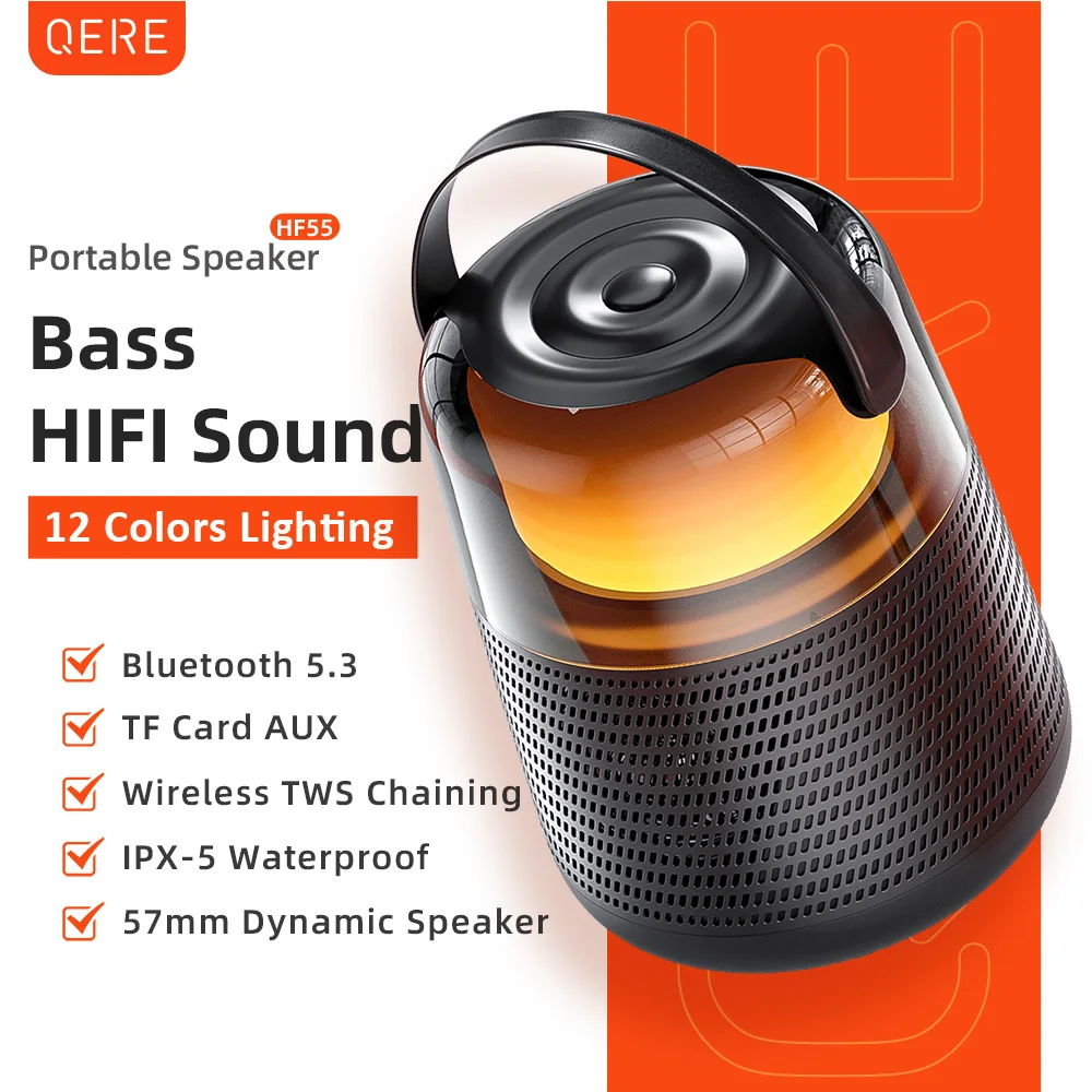 Wholesale QERE HF55 Mini Portable Wireless Speaker Outdoor Subwoofer With Led Flashing Colorful Metal Bass Speaker