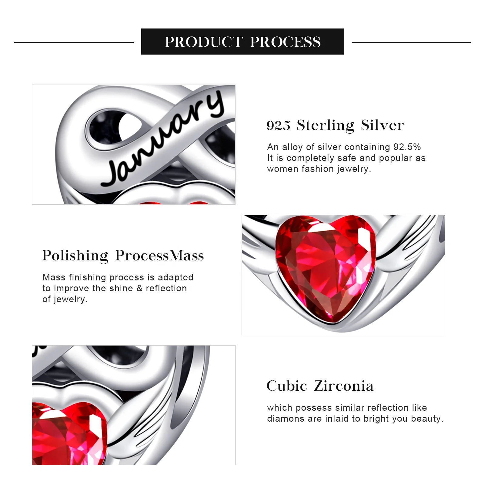Original Birthstone Heart Charms Compatible With Bracelet  pandora Genuine 925 Sterling Silver For Women Jewelry DIY Making