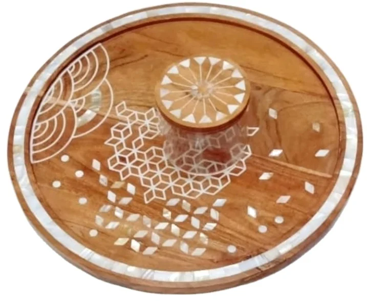 
Manufacture Of Good Quality Wooden Product Trendy Table Top Wooden Charger Plate With Decorative 1 Mini Jar At Wholesale Price 