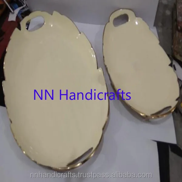 American Design Golden Round Metal Plane Flat Serving Tray For Breakfast Lunch Dinner Home Kitchen Table Hotel Restaurant Bar