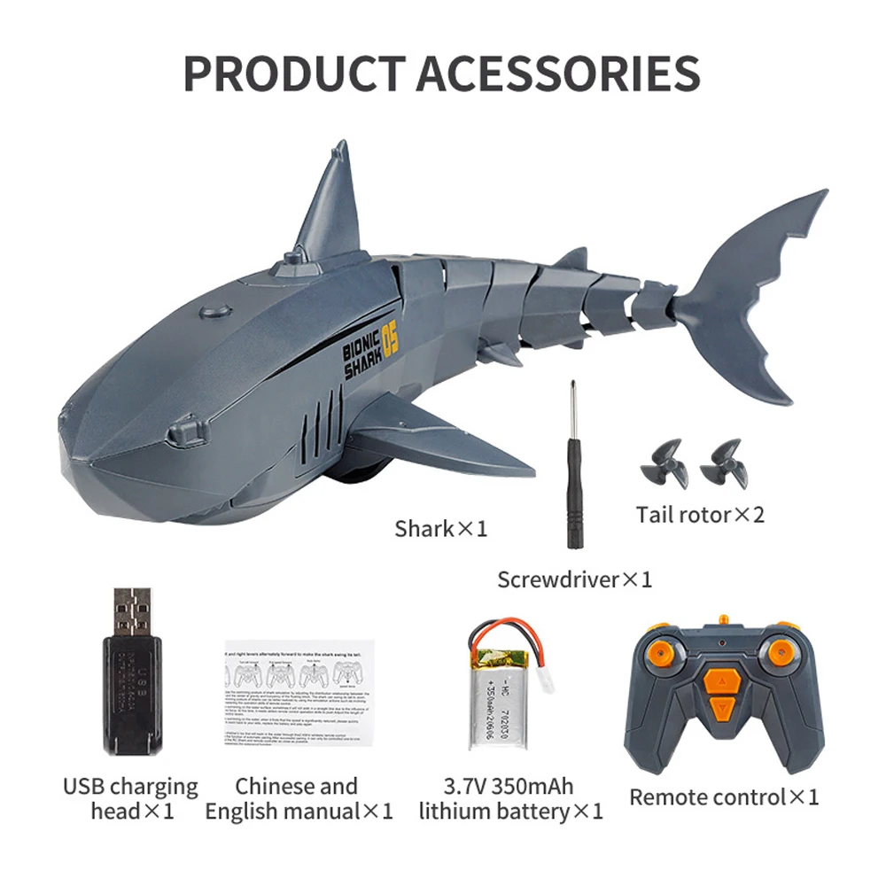Amazon Hot Sell RC Simulation Shark Toys 2.4G Waterproof Electric Remote Control Shark Boat Radio Control Children Toys Gift
