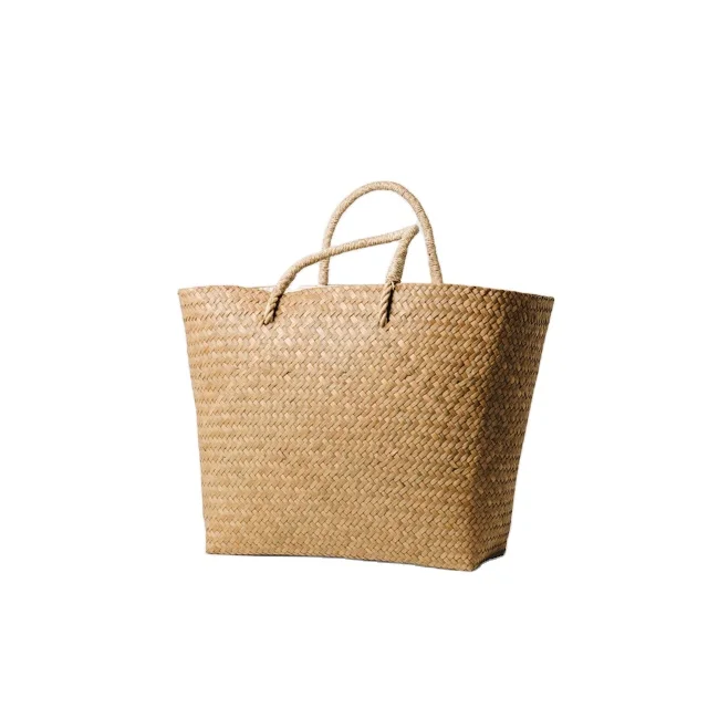 Kajood Wicker Thailand Handmade Tote Bag Light Brown Color Vintage Style Hand Craft Product of Thailand