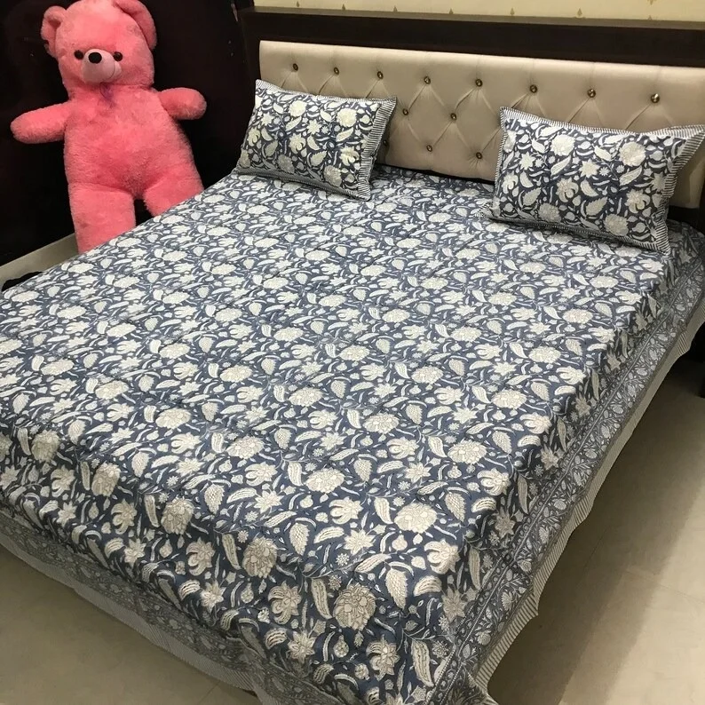 Indian Design Cotton Bedsheet With 2 Pillow Covers  Hand Block Printed Bedsheet For Home Decor