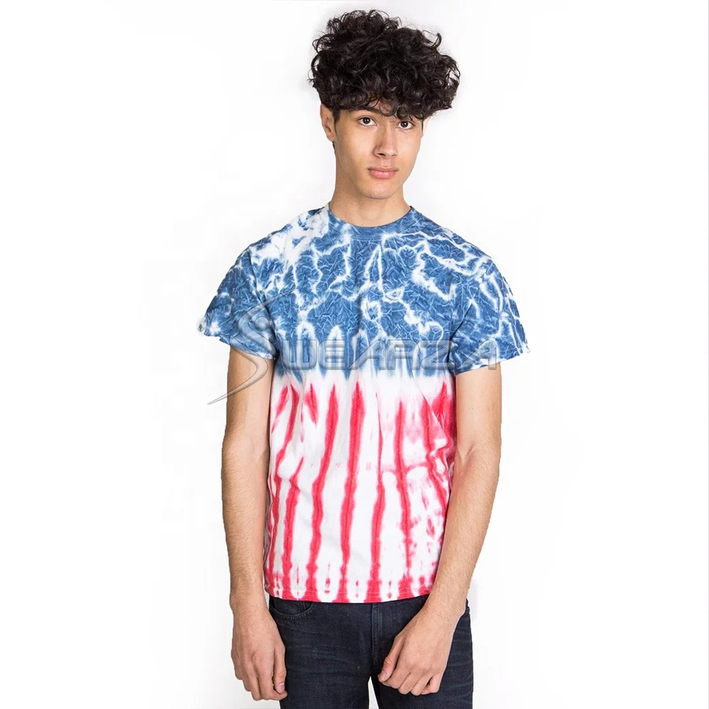 Three Colors Men Tie Dye Tee Custom 100 % Cotton Tie Dye shirt Sustainable tie-dye organic cotton tee