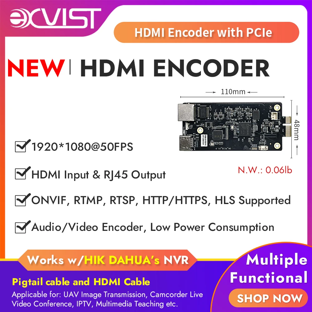 EXVIST 1080p H.265 HDTV Video Encoder PCIe Drone FPV IPTV Satellite Modulator YouTube Facebook Wowza Ustream Streaming Encoder