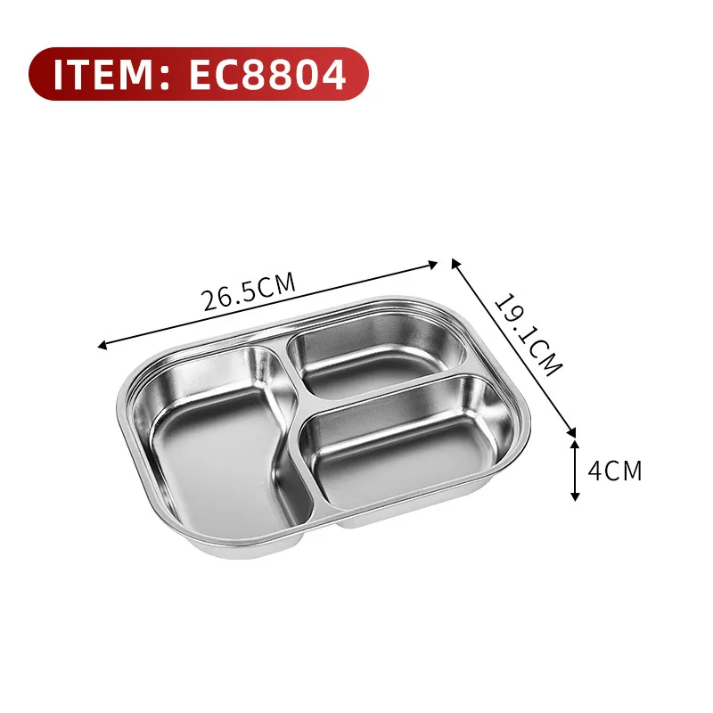Hot selling in India custom design silver kitchen food dinner kids 3 compartment divided rectangular stainless plate suppliers