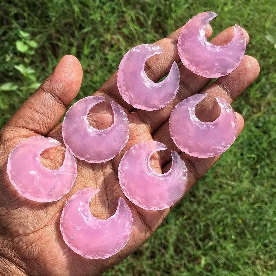 Rose Quartz Crystal Moon Shape Arrowhead Crescent Moon Arrowhead Wholesale Arrowhead For Sale