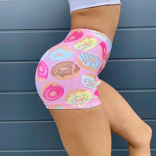 Custom pattern all over printed women shorts High waist women gym shorts booty shorts