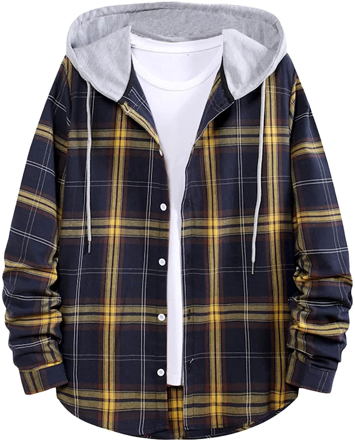 Рубашка мужская с длинным рукавом фланелевая хлопковая в клетку оверсайз капюшоном на пуговицах спортзале под заказ