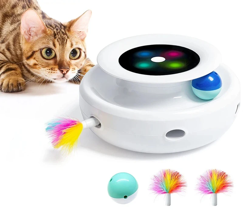 2 in 1 Smart Cat Toys Automatic Feather Fun Ball Toy Set For Cat Dog 5 Modes Electronic Interactive Pet Toy Accessories