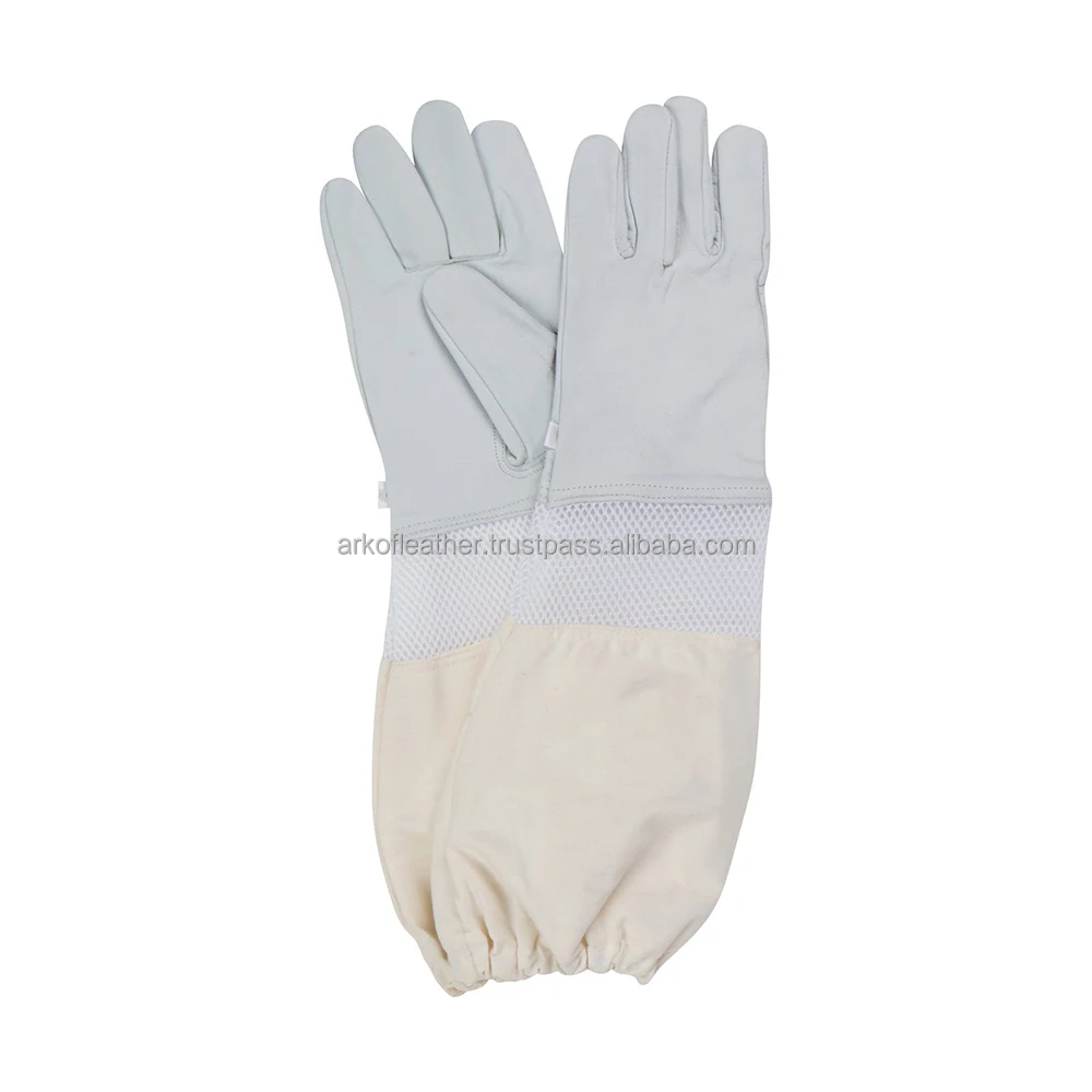 OME Service Goatskin White Leather Beekeeping Gloves Full Finger Long Cuff Beekeeping With Customized Logo And Design