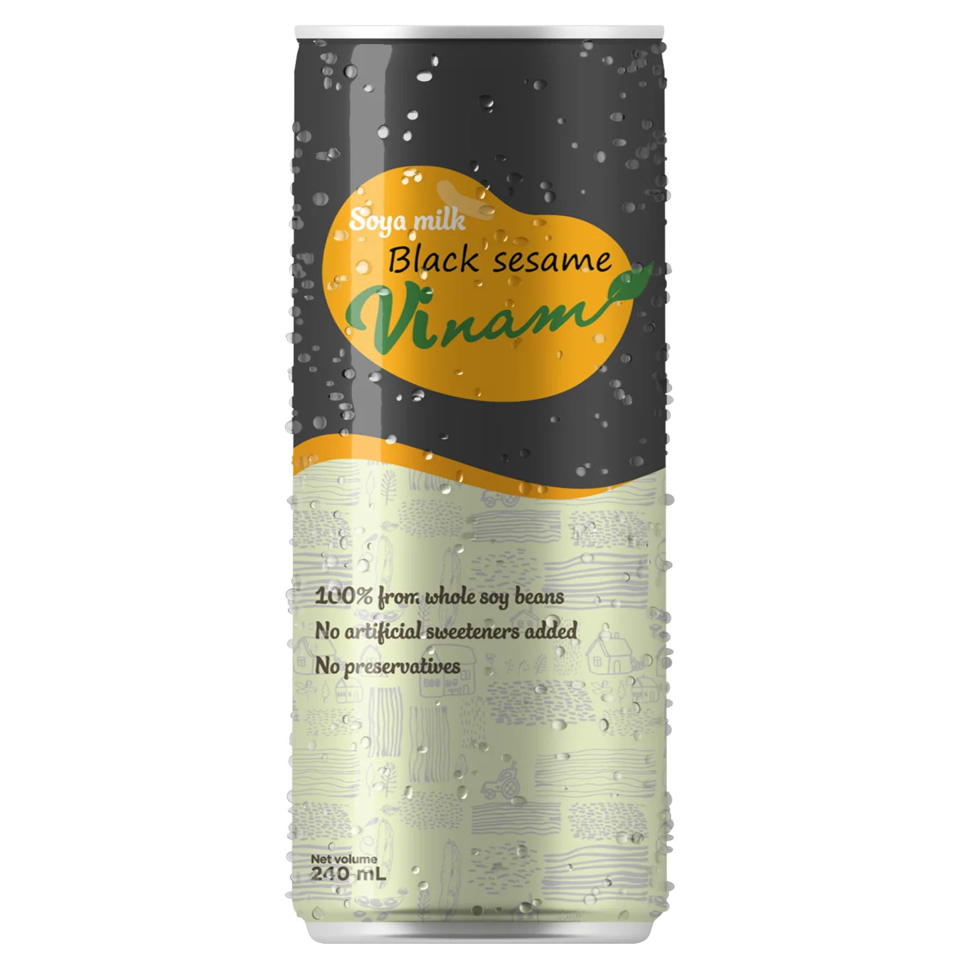 Vinam RTD Soy Milk black sesame flavor 240ml aluminum can OEM ODM