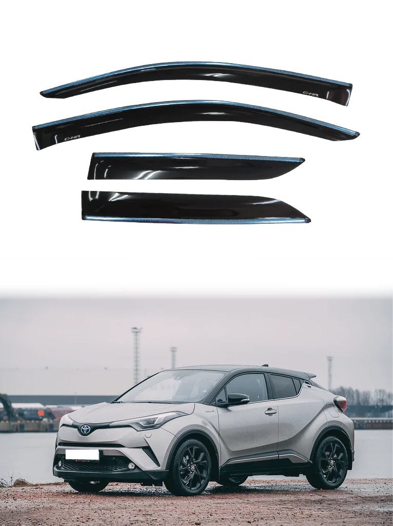 Side Window Visors Guard Vent Deflectors 4 Pics Window Visors for Toyota C-HR CHR 2017-ON Chrome Trim TW Protection & Decoration