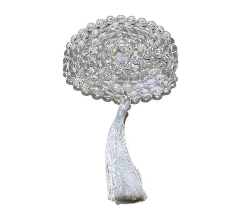 Buy Natural Clear Quartz All Colors 108 Knotted Sphatik Mala Beads Necklace Handmade by Indian Artist Featuring Pearl Main Stone