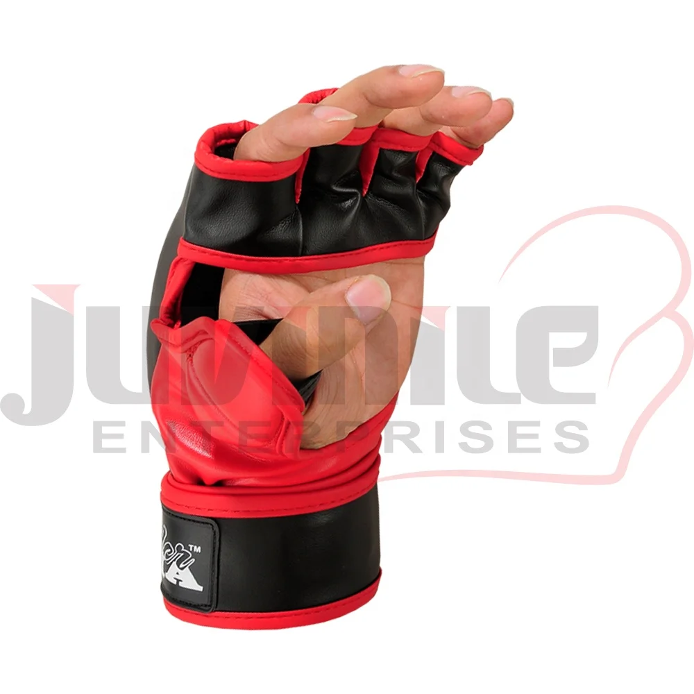 Custom Logo PU MMA Sparring Boxing Gloves red and black half finger gloves weight lifting OEM ODM manufacturer