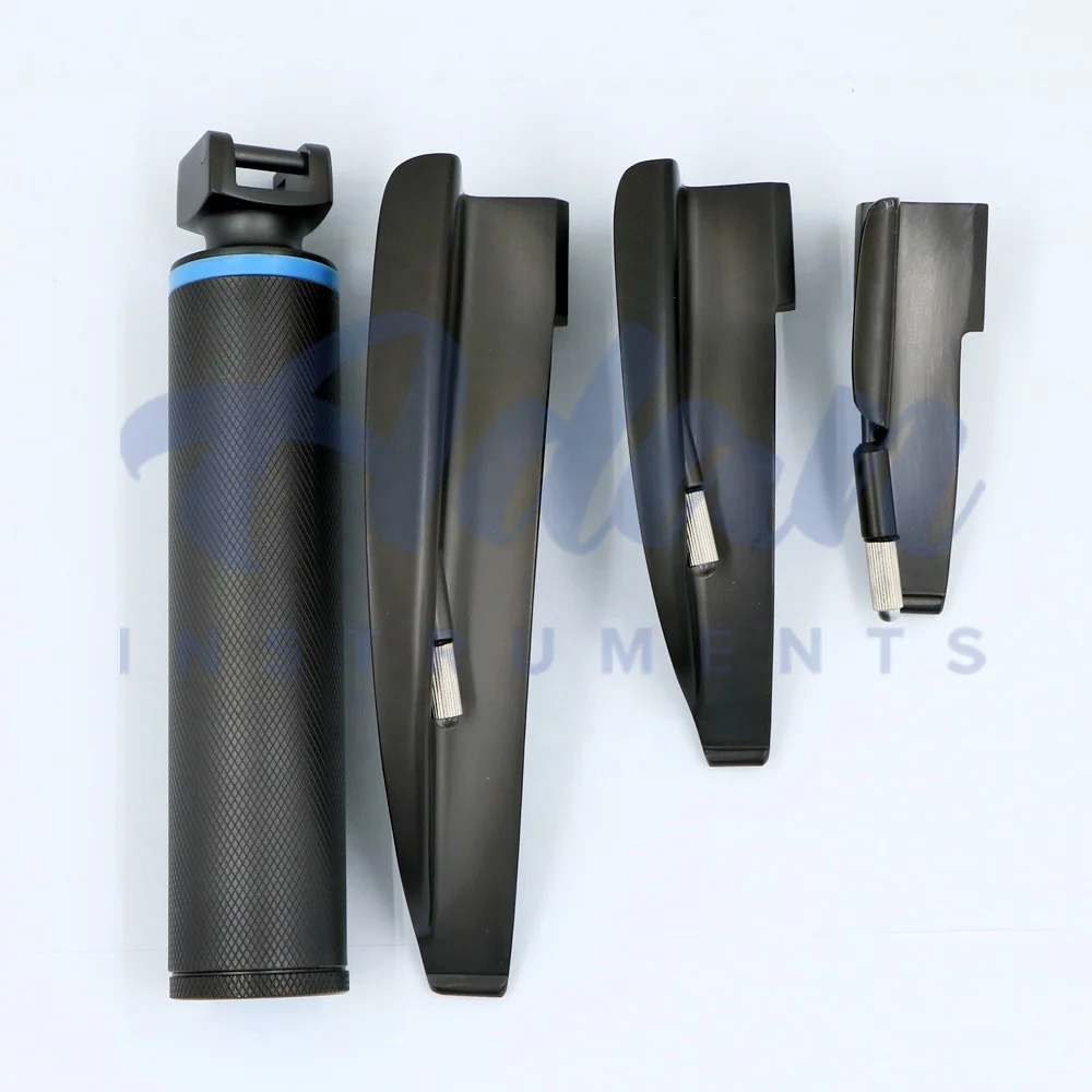 New Black Pattern Stainless Steel Macintosh Conventional Laryngoscope Set LED with Customized Blades and Handle