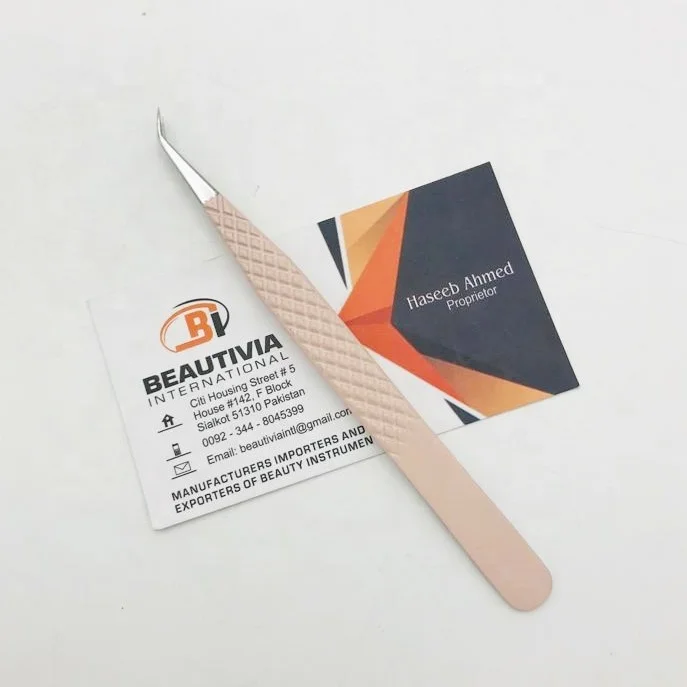 45 Degree Angled Sustainable Steel Tweezers Custom Logo Nude Peach Color Eyelash Extension Titanium Curved High Applicator