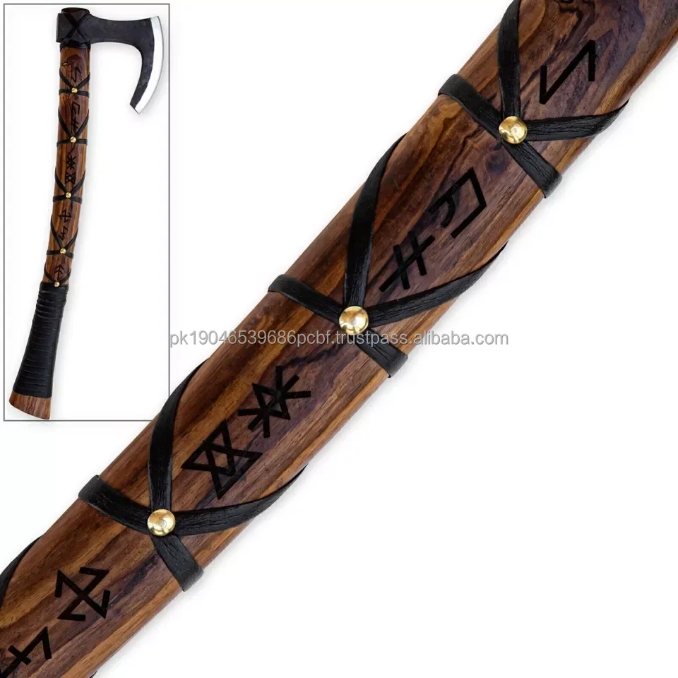 Functional Outdoor Hand Forged Viking Bearded  Axe Black Leather Wrap