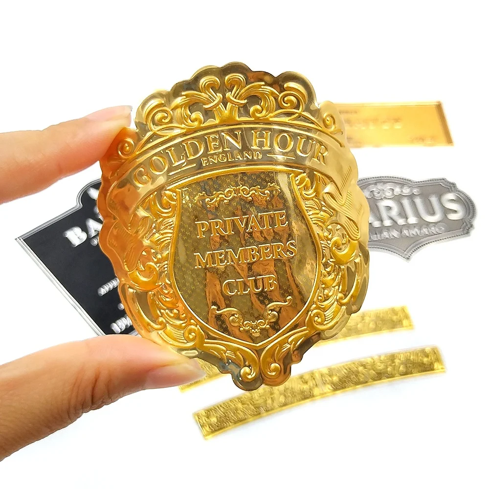 GH-Printing Curved Aluminum Metal Wine Whiskey Bottle Label Sticker Metal Wine Label