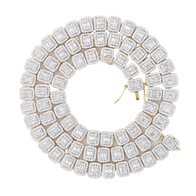 Excellent Quality Luxury Jewelry Baguette & Round Cut Moissanite Diamond Hiphop Tennis Chain At Wholesale Price