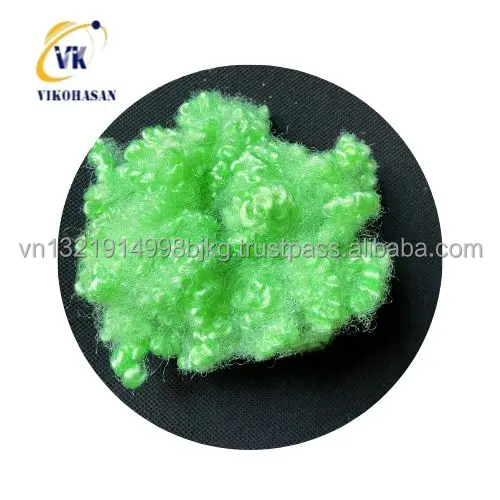 Largest supplier of  Polyester  Recycled Hollow Conjugate Fiber 15D64mm Green HCS good quality for pillow Sofa toys padding