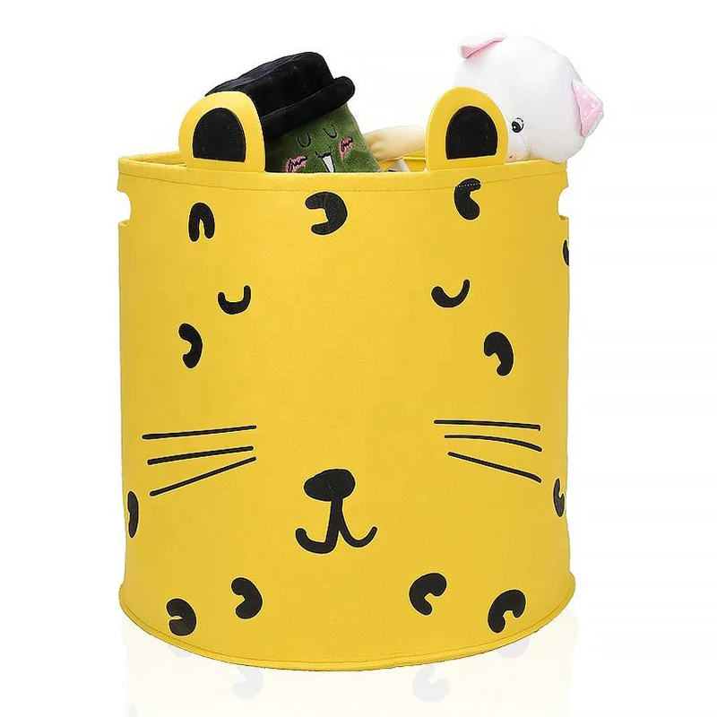 yellow Customized Collapsible Felt Storage Basket with Handles Baby Toys Storage Cartoon Basket