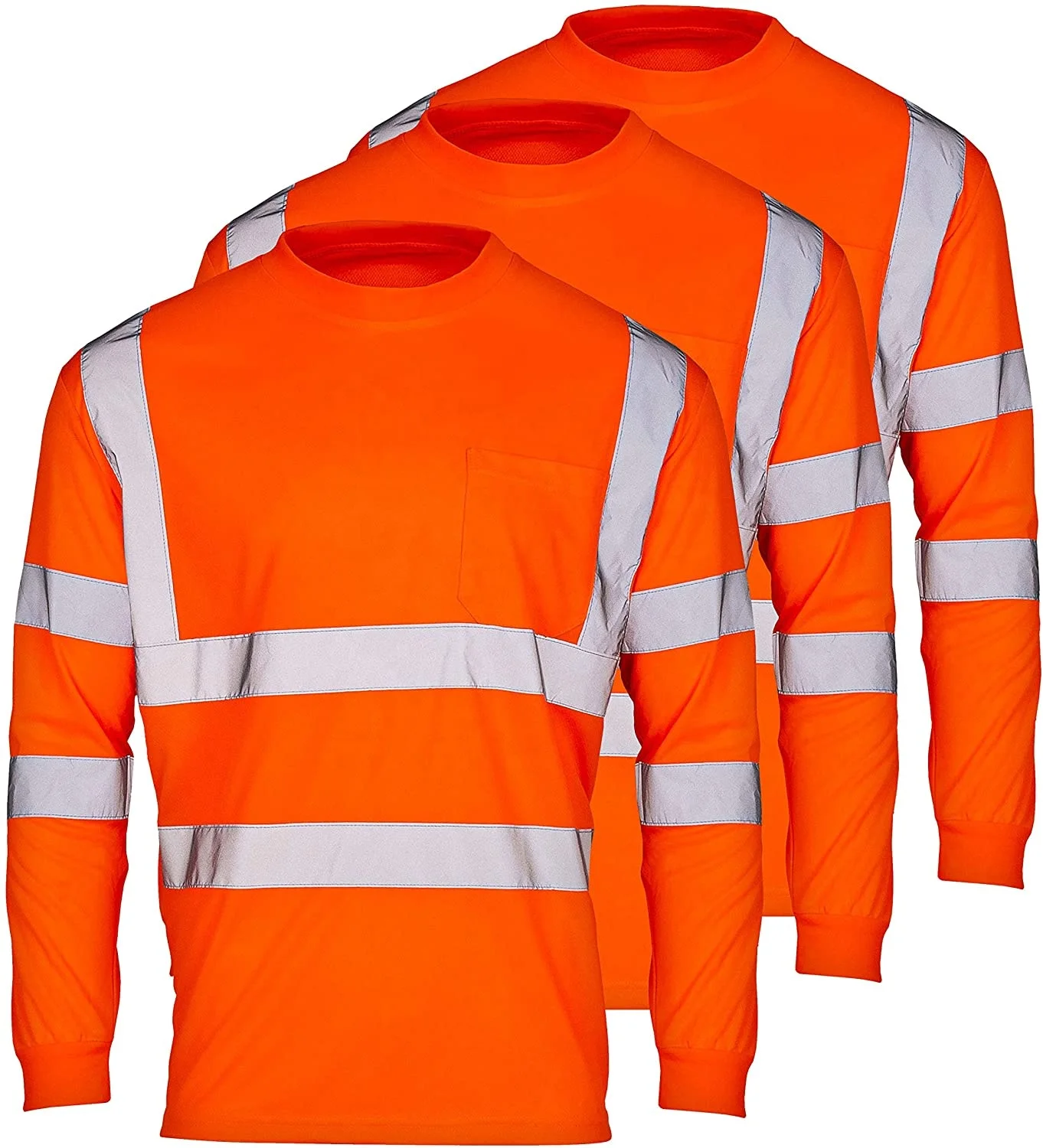 Custom High Visibility Reflective Safety TShirt Construction HiViz Work Shirts with Pocket TShirts with Long Sleeves for Men