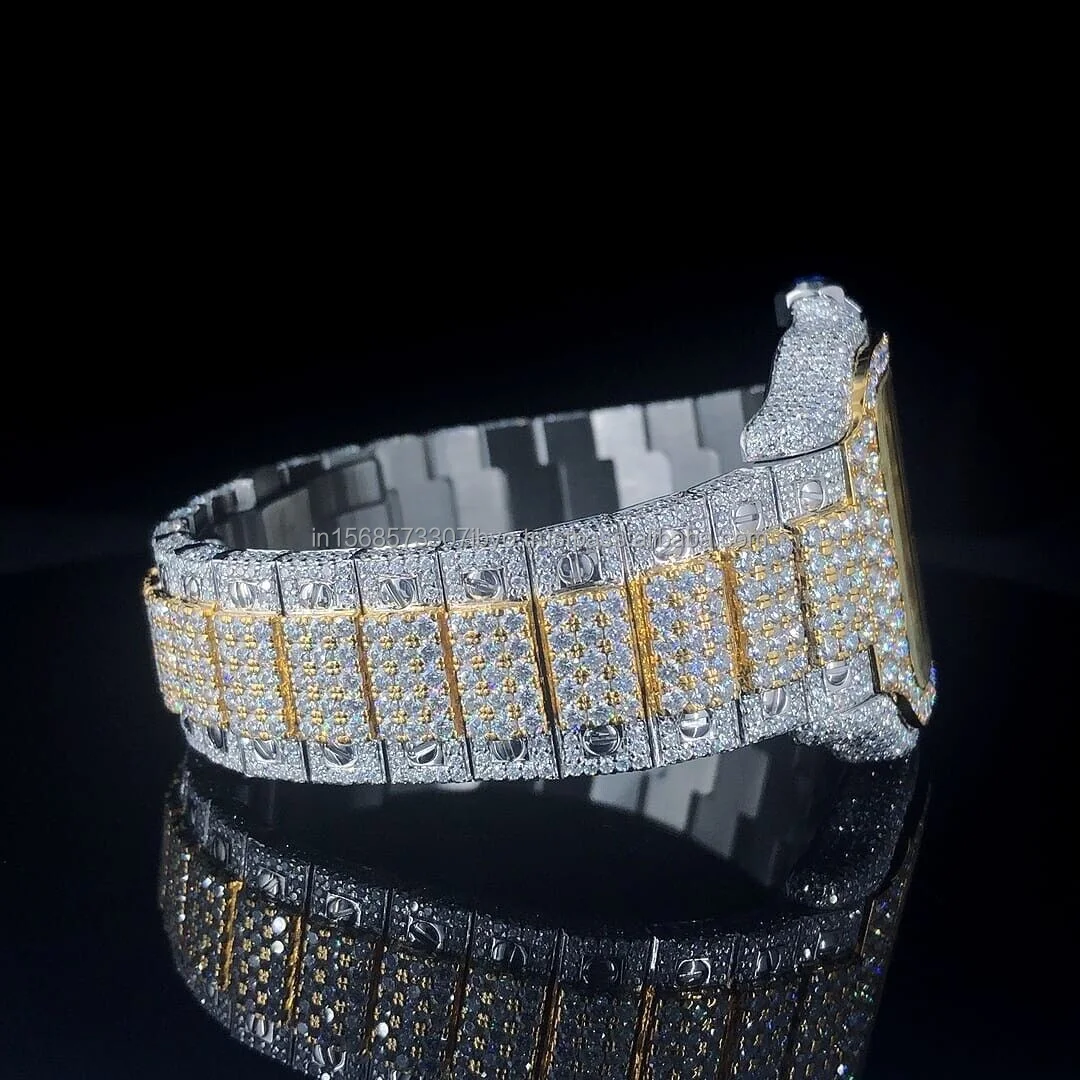 Новейшие Роскошные автоматические часы с полностью замороженным VVS прозрачным муассанитом из нержавеющей стали кристаллами персонализированный бизнес