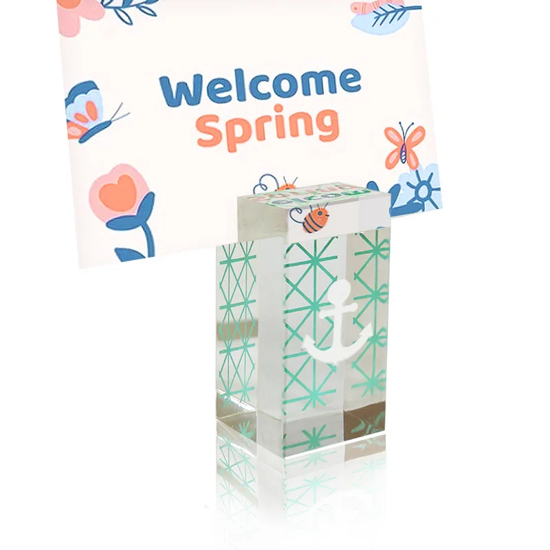 HOT Home Acrylic Clear Acrylic Base Cube Block Slotted  Stand Card Holder Note Display Holder