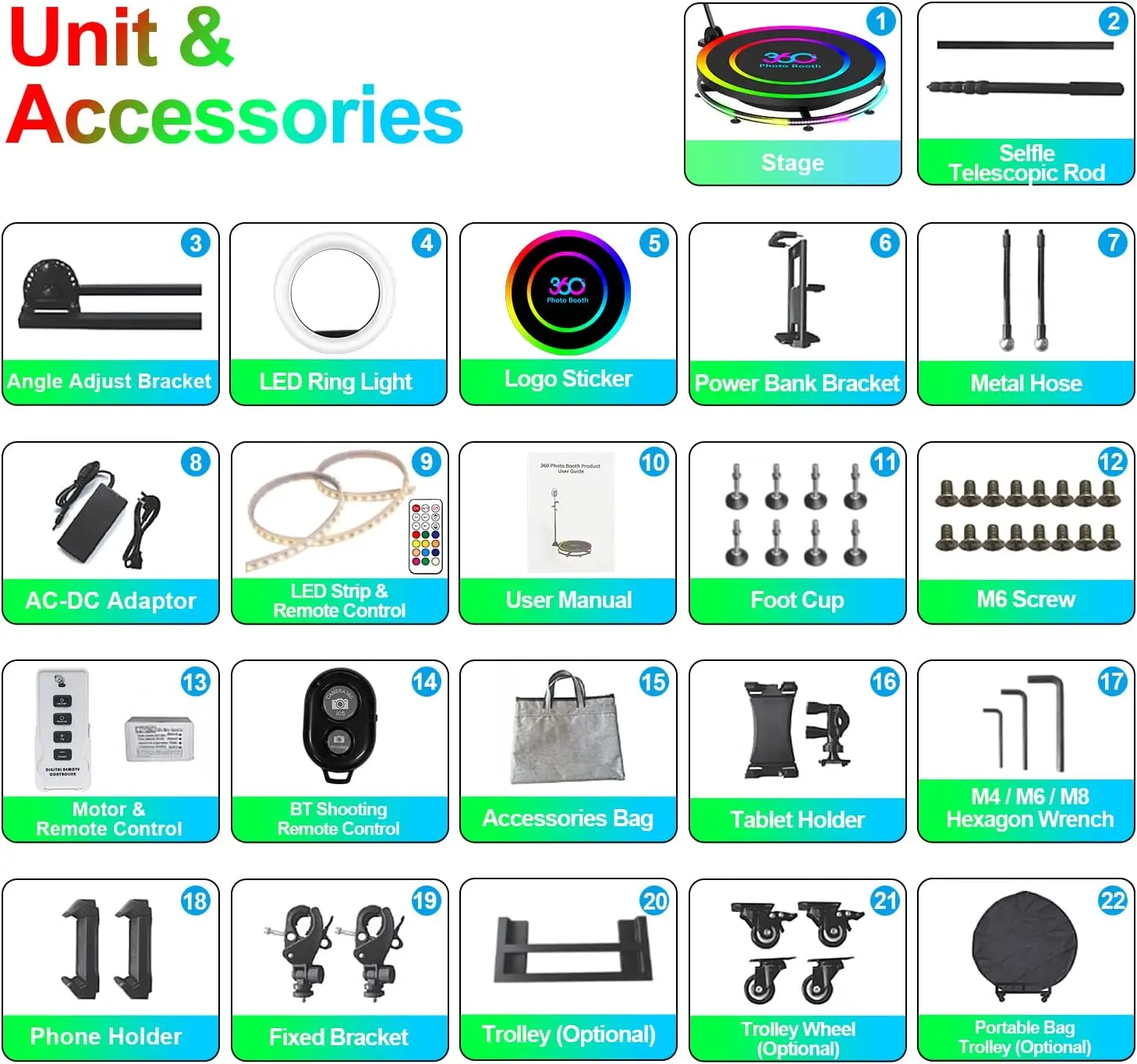Usa Warehouse Machine Portable Real Time Green Screen With Ring Light Camera 360 Photo Booth