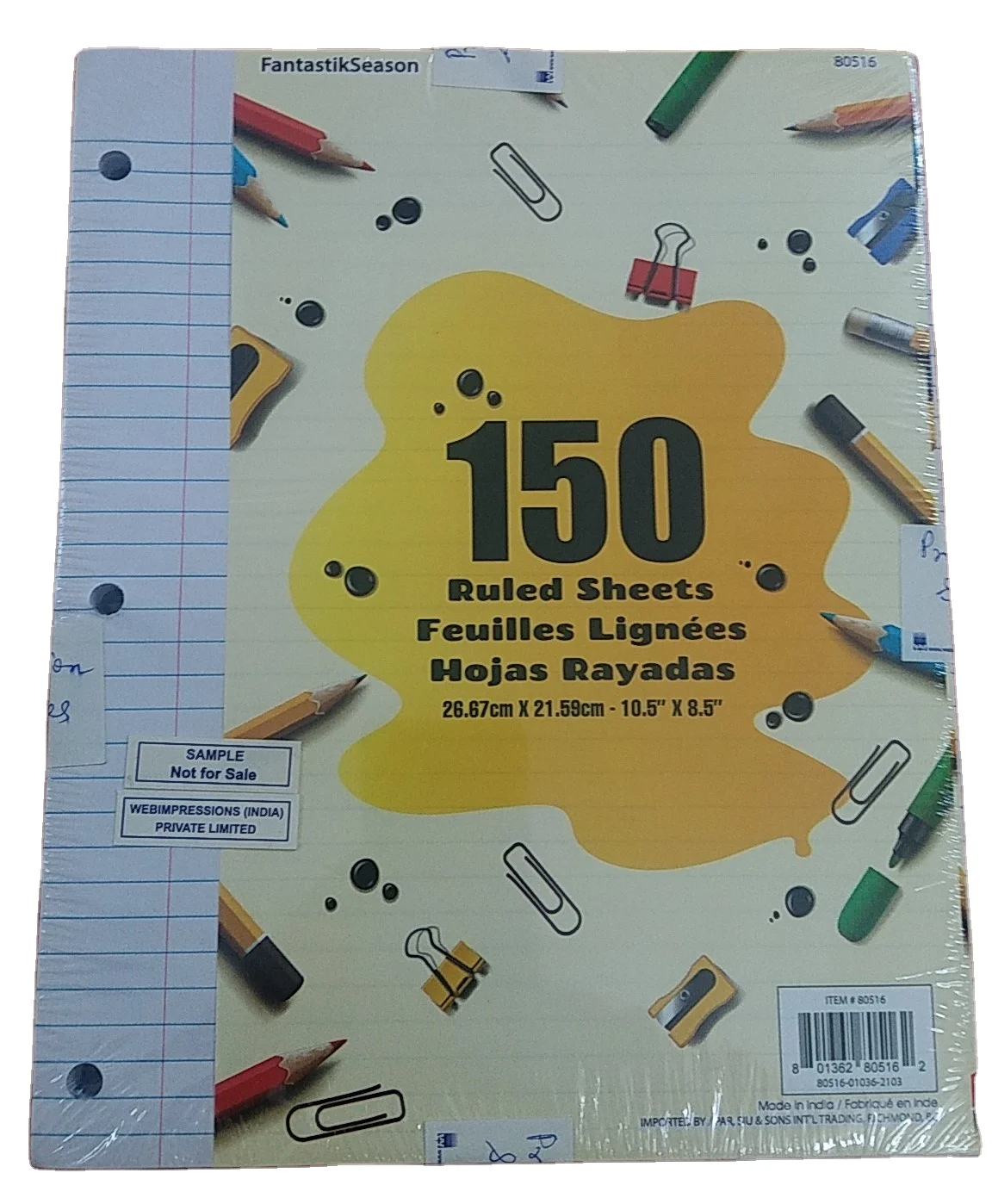 College Ruled Filler Paper 100 Loose Sheets with three hole punch