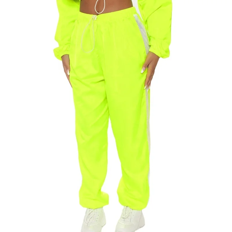 Long Sleeve Pullover Neon Cropped Jacket Women Drawstring Waistbreaker Jogger Pants Sefffffh