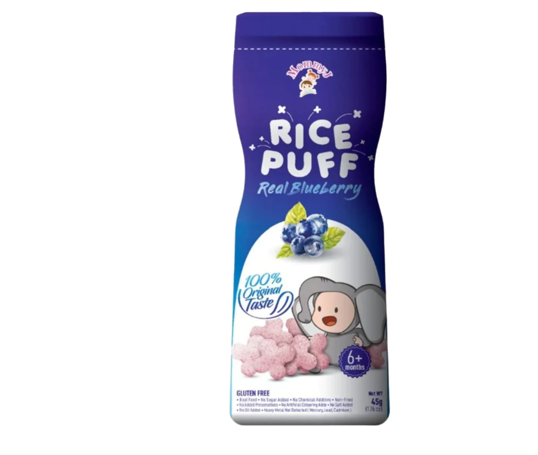 Malaysia-Made Halal Baby Rice Puffs Gluten-Free Blueberry Puree Snacks Sugar-Free and Shelf Life of 12 Months