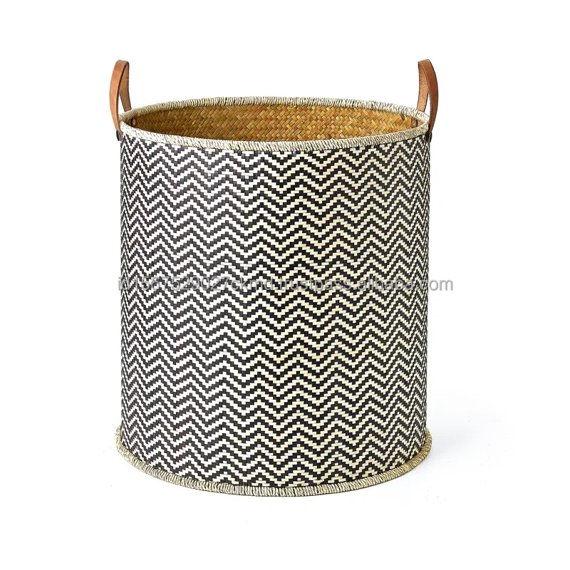 Wholesale straw basket woven seagrass material natural rattan handmade storage plant basket with handles Eco Friendly products