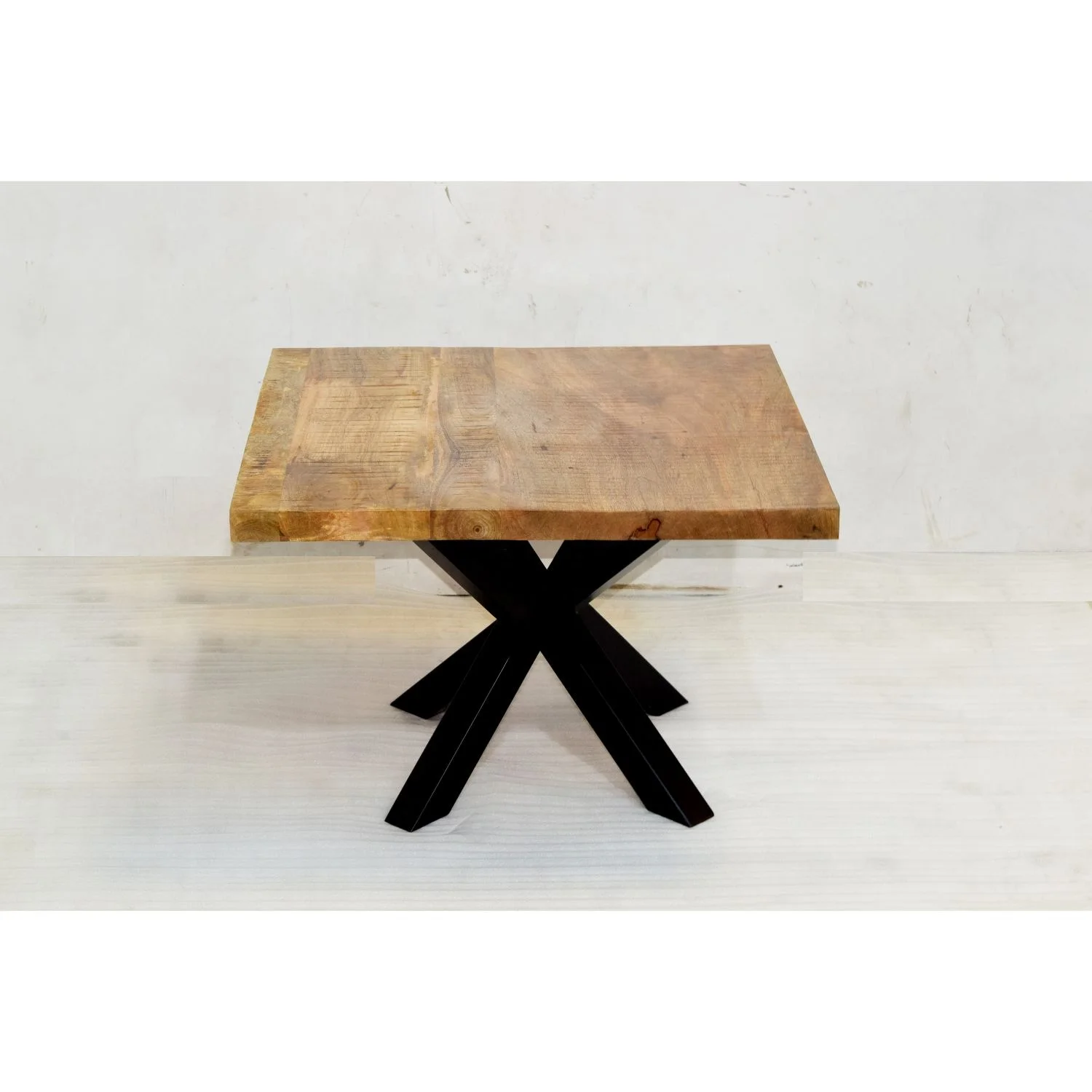 Industrial Iron Cross Leg Thick Solid Square Mango Wood Top Home Cafe Restaurant Office Reception Lounge Coffee Table