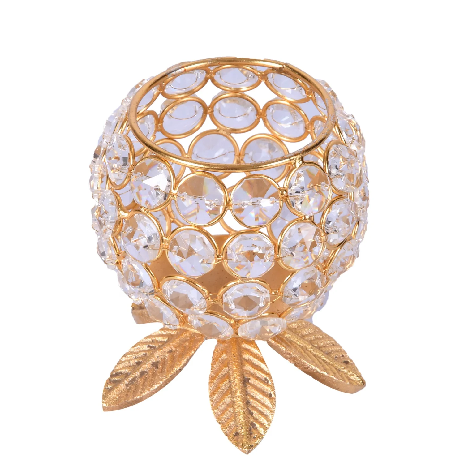 Handcrafted Crystal Beads Candle Tea Holder For Decoration Tealight Holder Wedding Decor Centerpiece Round Shape Holder