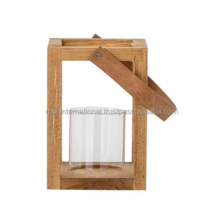 Wooden And Metal Lanterns With Hemp Rope Handle For Candle Home Decor And Outdoor Garden Wood Decorative candle Lantern