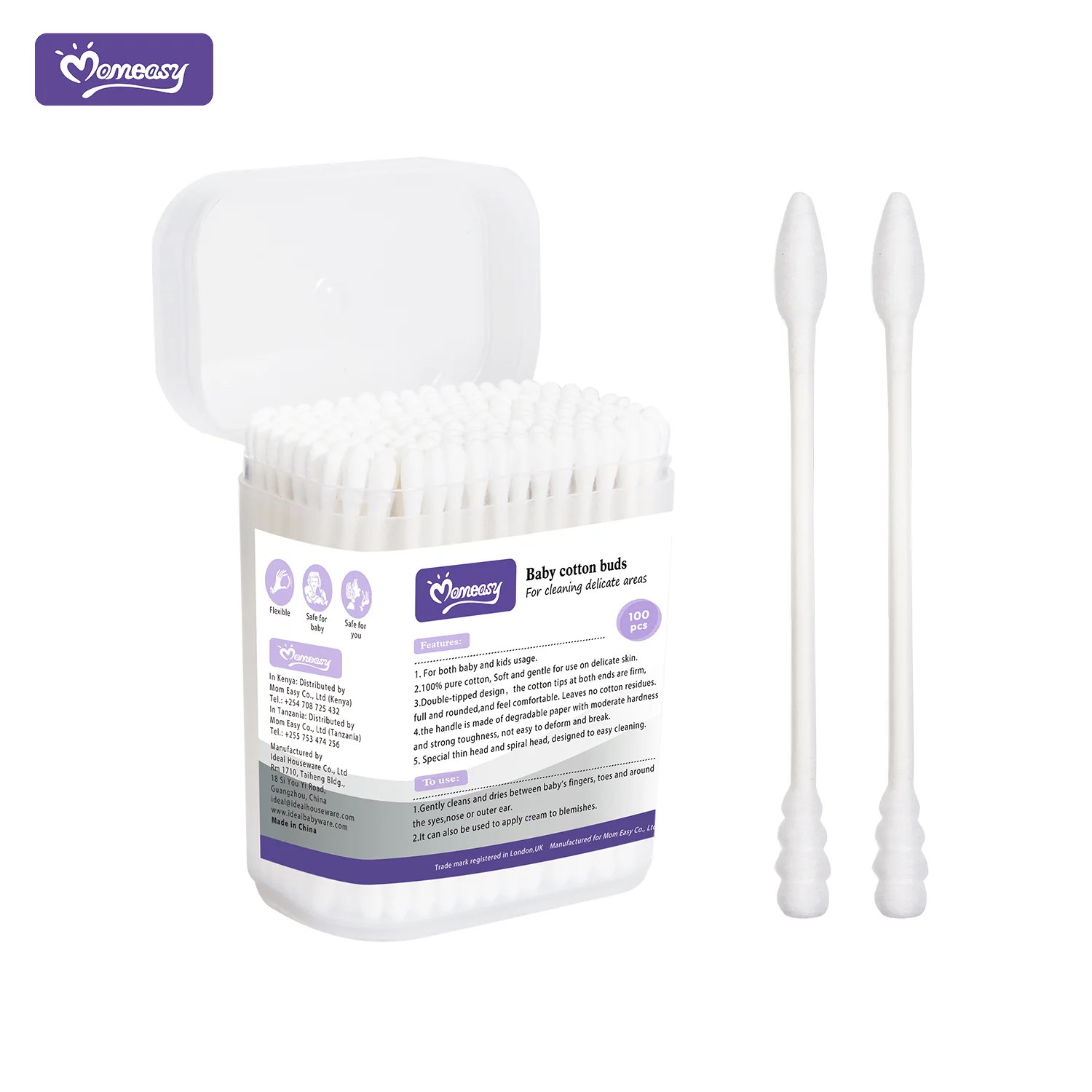 Wholesale 100pcs Baby Cotton Buds 100% Pure Cotton Paper Stem Cleaning Nose Ear Cotton Buds