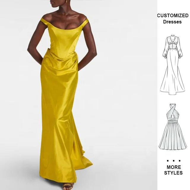 Custom Sexy Summer Solid Colour Evening Dress Long Dresses Women Maxi Casual Ladies Elegant Fashion Golden Woman Party Dresses