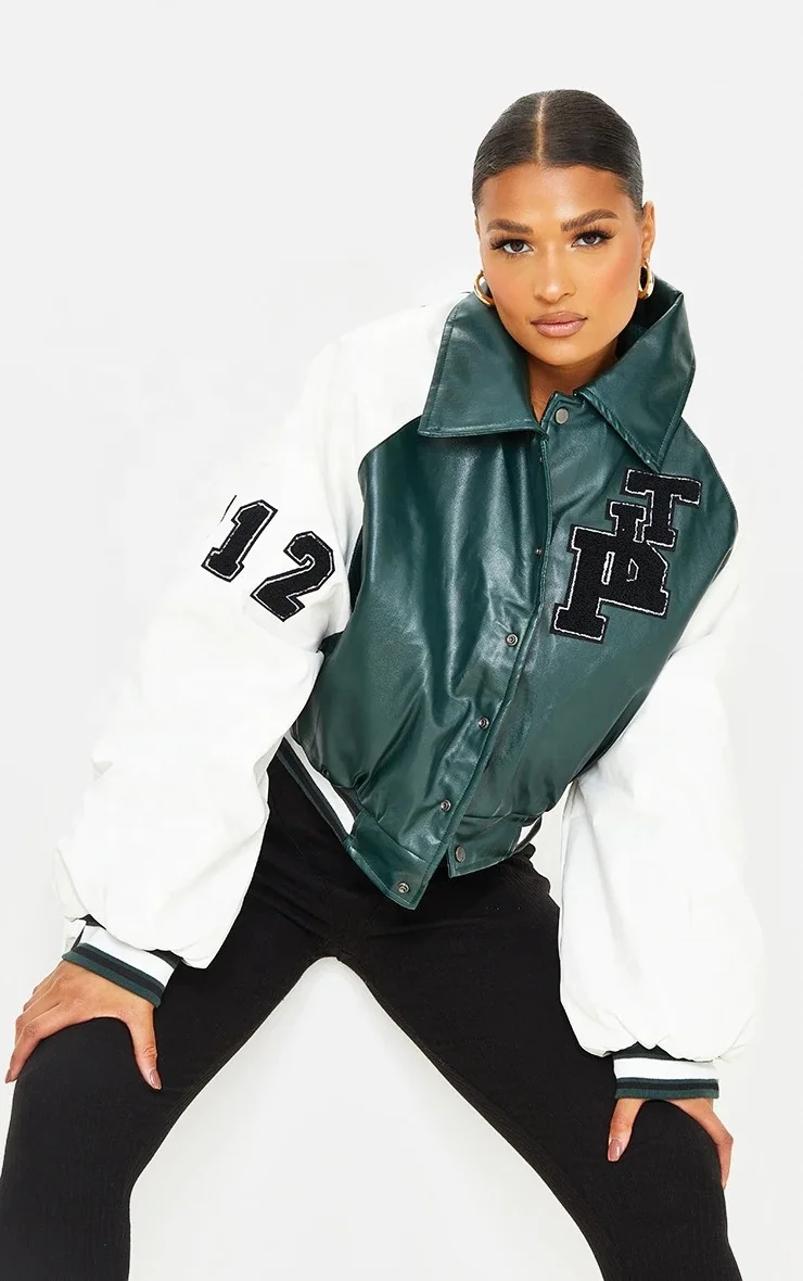 Women Cropped Varsity Jacket Fashion Coat Custom Short Jacket Bomber Baseball Jacket for Women